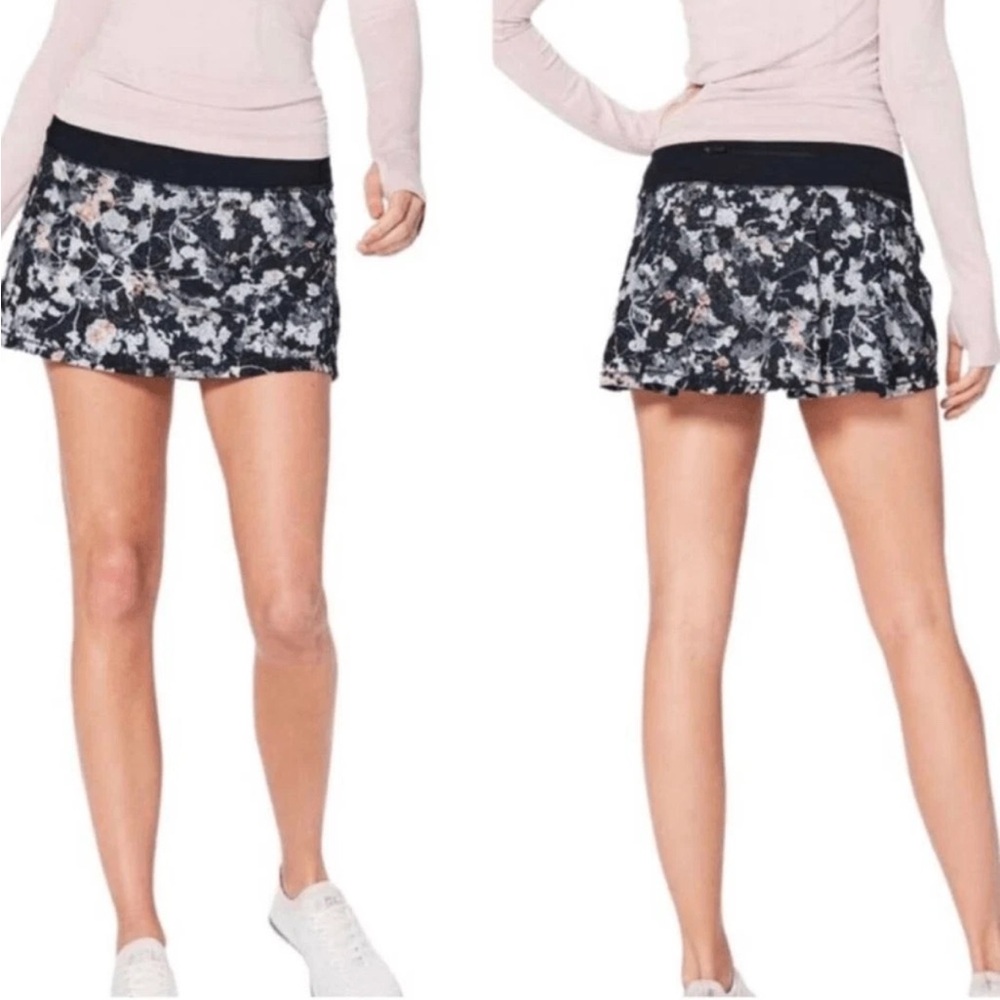 Lululemon Athletica Pace Rival Skirt No Panels Spring Bloom Multi/Black Size 4
